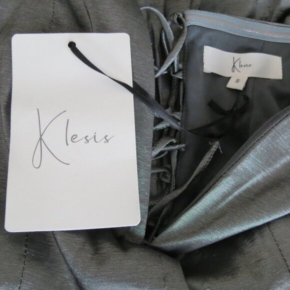 Klesis Grey Metallic V-Bar Bardot Mini Dress - Picture 7 of 8